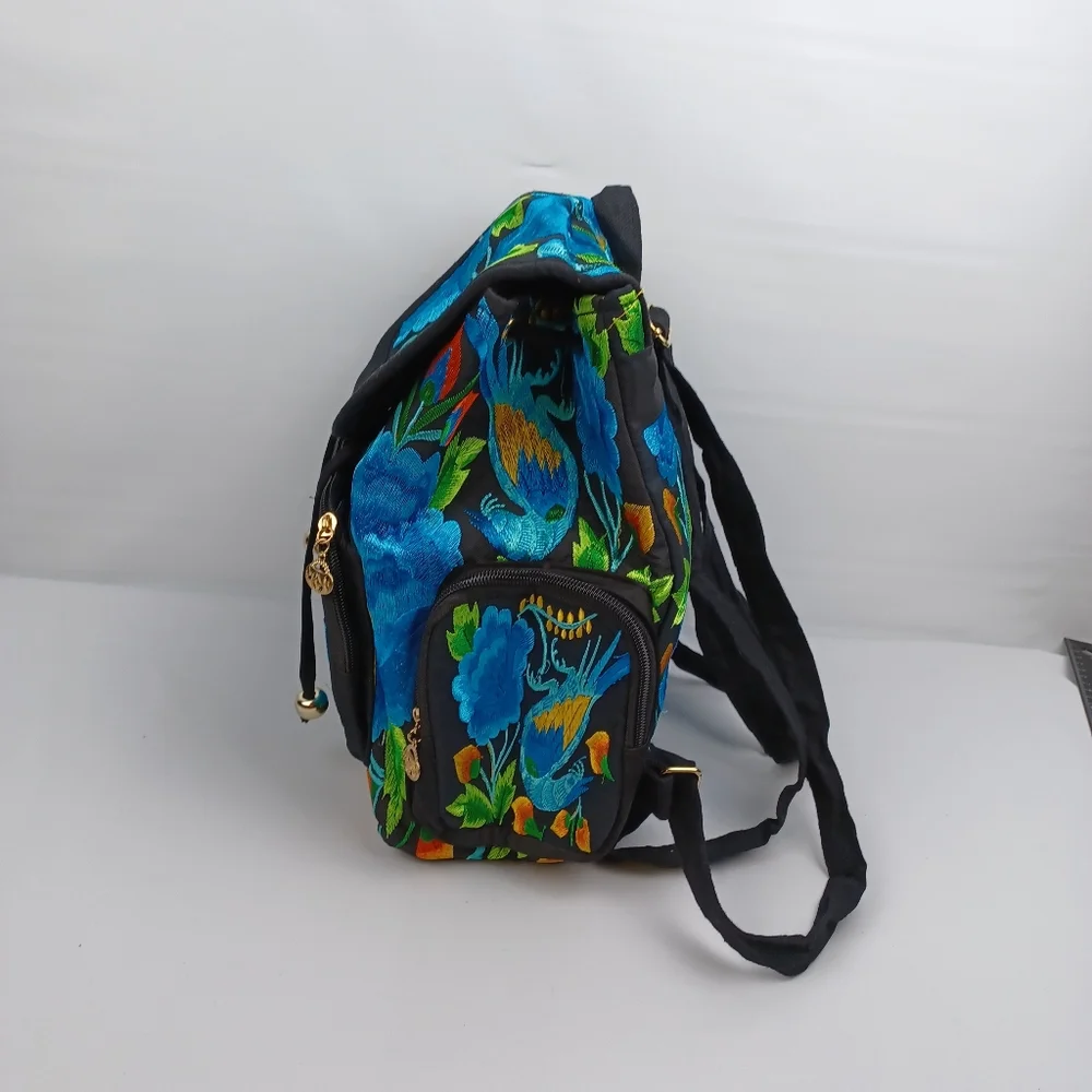Embroidered floral multicolor backpack 100%‎ mexican art new